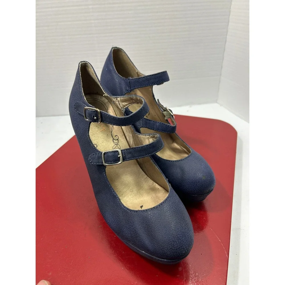 Seychelles Textured Mary Jane Heels 6.5M Navy Essie Double Strap Retro Pinup Mod